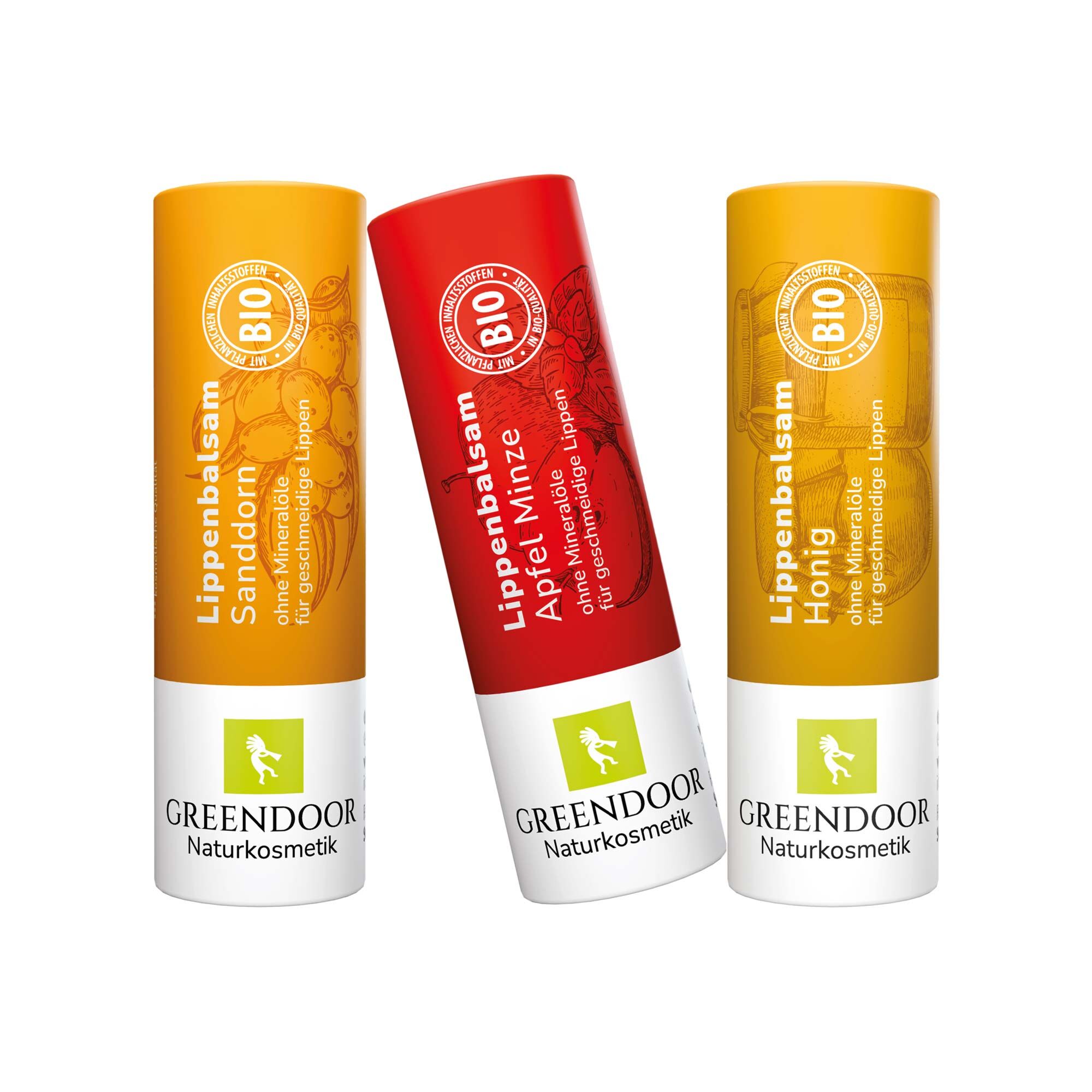 Lippenpflege Set CLASSIC Drei Lippenbalsame in den Sorten Sanddorn, Apfel Minze und Honig