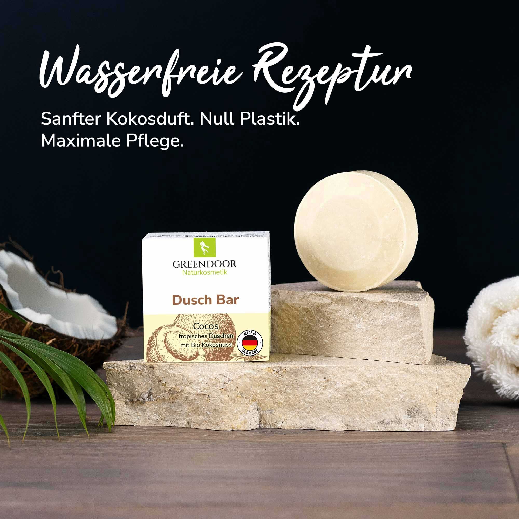 Dusch Bar Cocos Dusch Bar Cocos. Wasserfreie Rezeptur. Sanfter Kokosduft. Null Plastik. Maximale Pflege