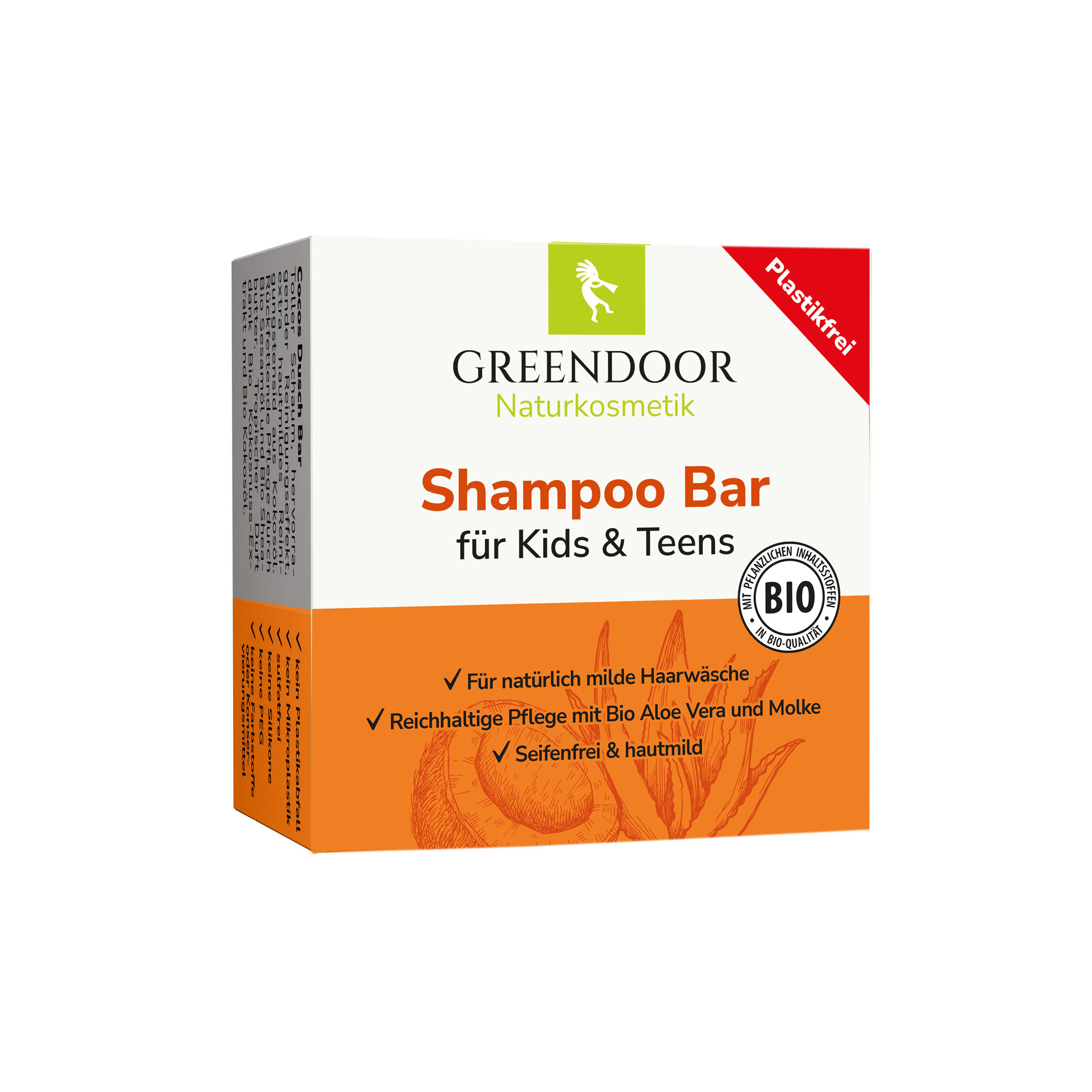 Verpackung der Greendoor Naturkosmetik Shampoo Bar für Kids & Teens, bio zertifiziert, plastikfrei