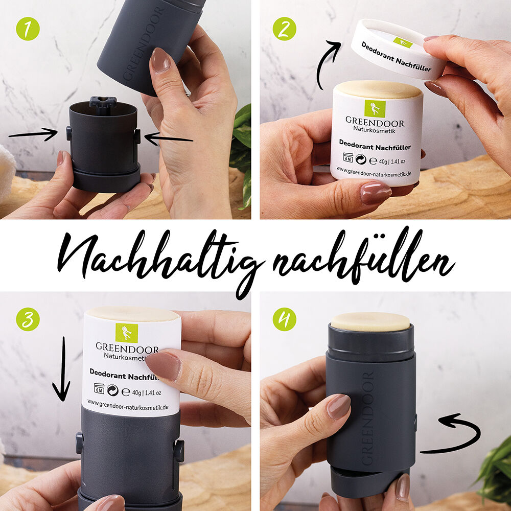 Anwendung Deodorant Refillsystem Refiller fuer Kids und Teens