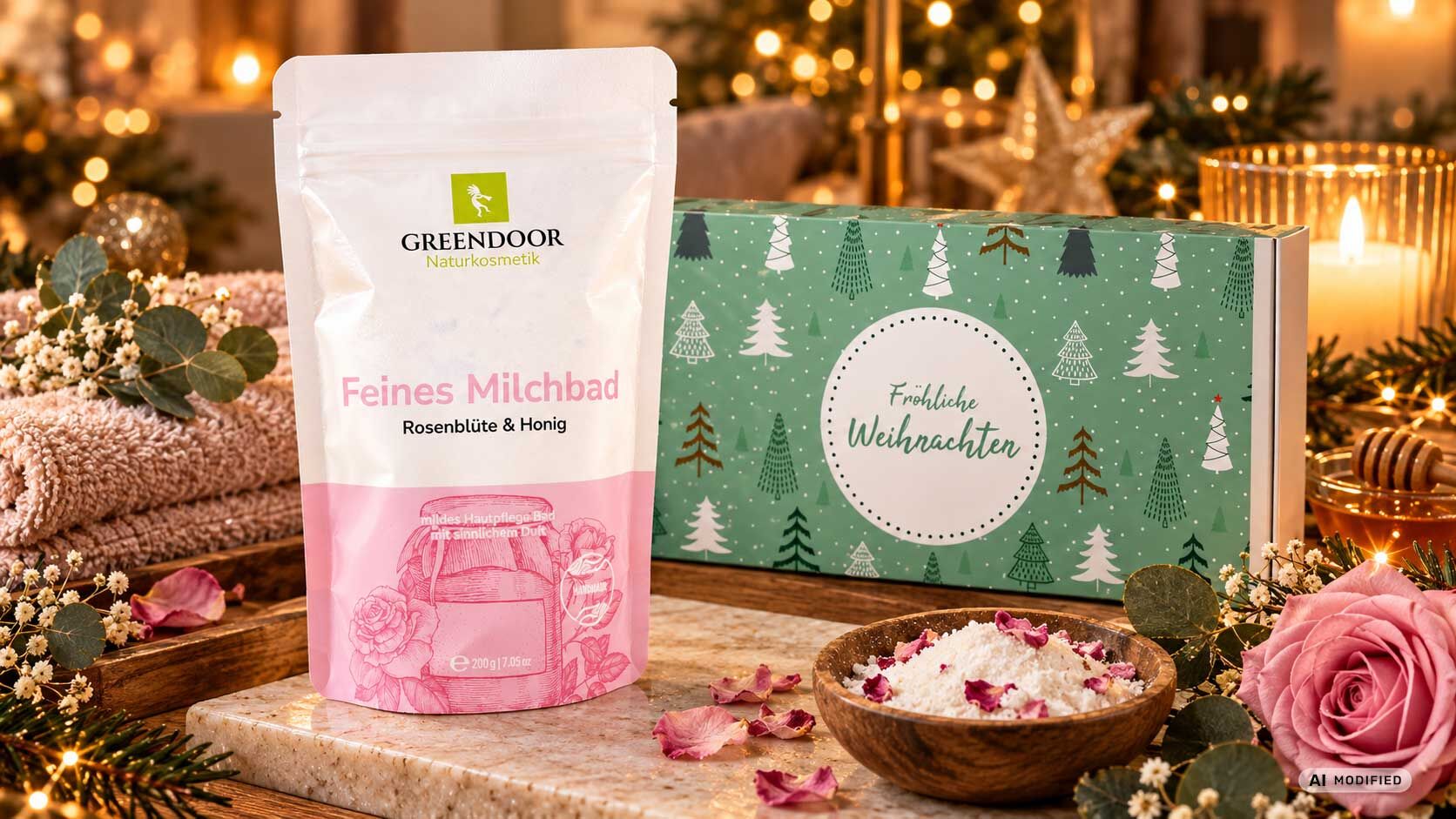 Weihnachtsgeschenk Milchbad Rosenblüte