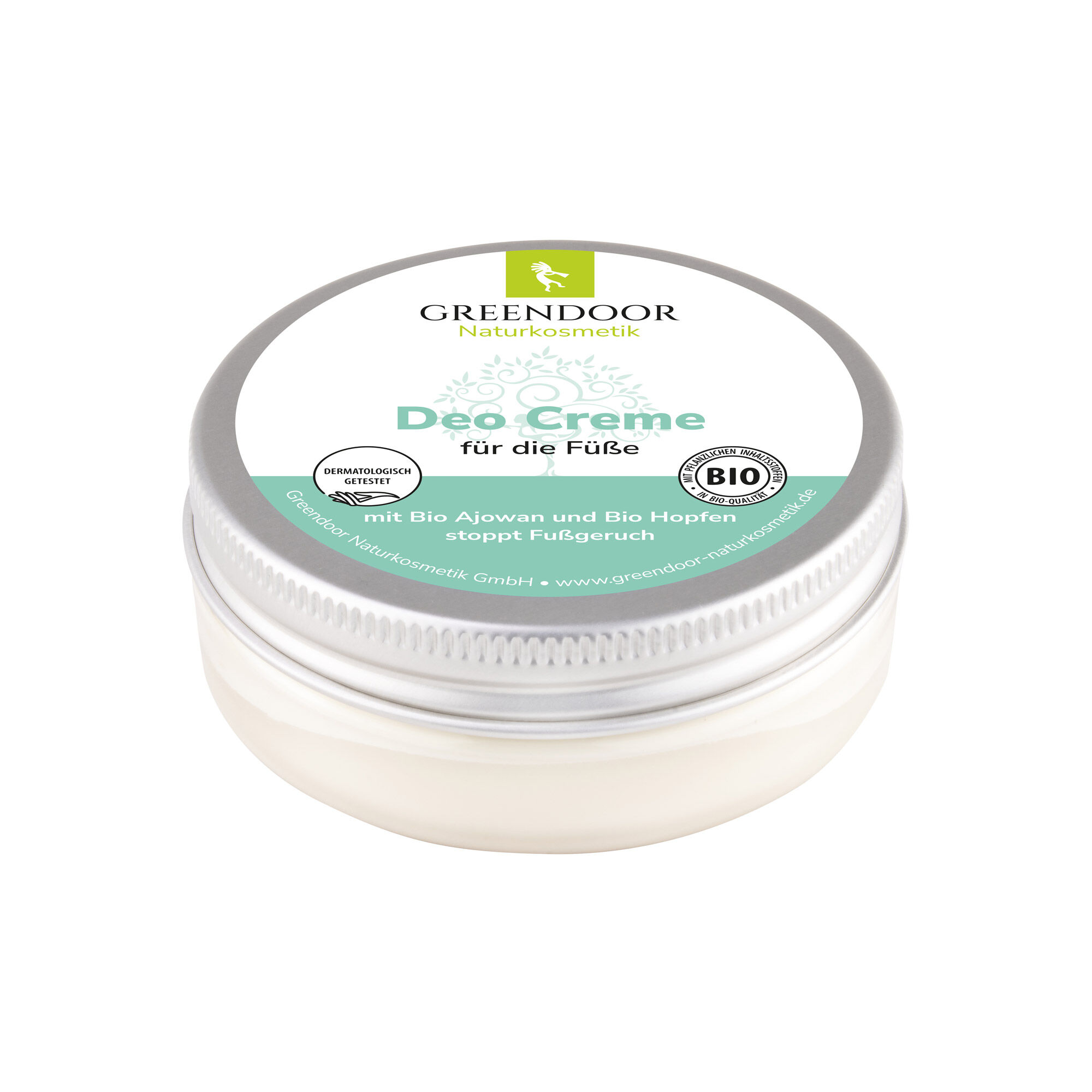 Dose Greendoor Deo Creme für die Füße, dermatologisch getestet und biozertifiziert