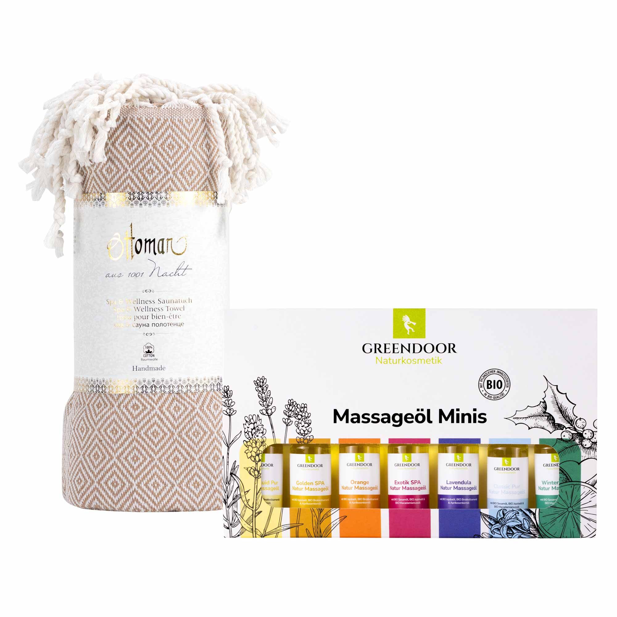 Hamam Tuch Cappuccino Set Massageöl Minis